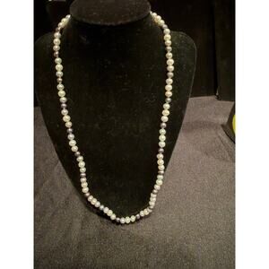 Sterling 925 tricolor freshwater pearl 23.5” necklace estate jewelry piece